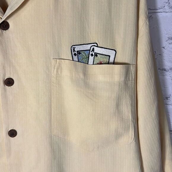 Montego Mon Ocean Club Casino Poker 100% Silk Shirt Hawaiian Beach Camp Size L - Picture 3 of 8